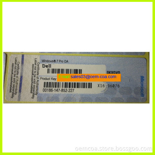Windows 7 Pro Dell License COA Label